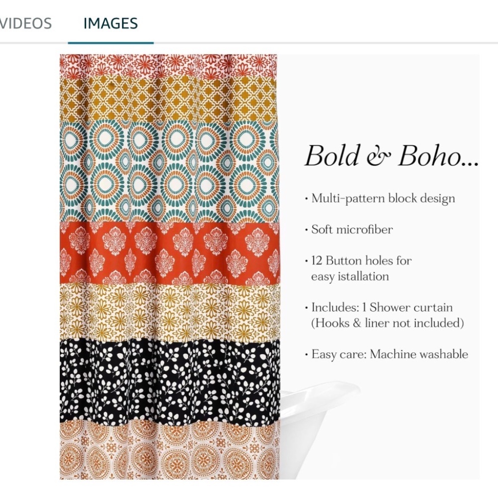 Lush Decor Bohemian Stripe Shower Curtain 72" W x 78" L Turquoise & Orange
